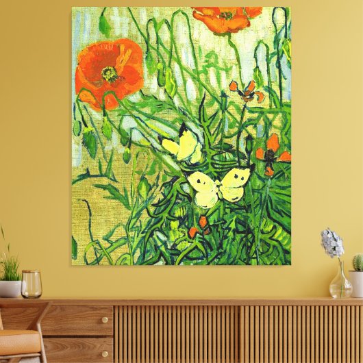 Van Gogh - Butterflies en papavers, beroemde kunst Canvas Afdruk (Insitu (Woonkamer))