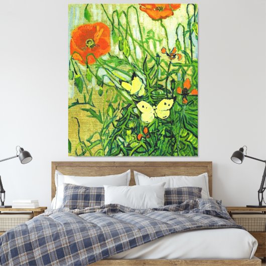 Van Gogh - Butterflies en papavers, beroemde kunst Canvas Afdruk (Insitu (Slaapkamer))