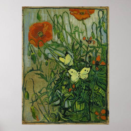 Van Gogh - Butterflies en papavers Poster (Voorkant)