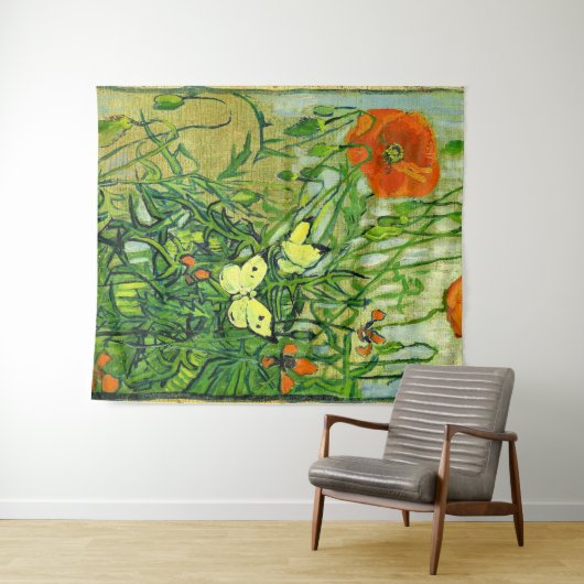 Van Gogh - Butterflies en papavers Wandkleed (In Situ (horizontaal))