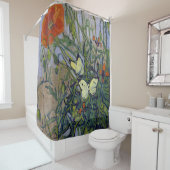 Van Gogh Butterflies en Poppies, Floral Butterfly Douchegordijn (In situ)