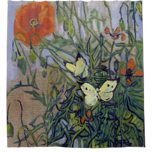 Van Gogh Butterflies en Poppies, Floral Butterfly Douchegordijn (Voorkant)