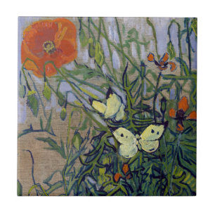 Van Gogh Butterflies en Poppies, Floral Butterfly Tegeltje