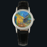 Van Gogh Café Terrace bij nacht Horloge<br><div class="desc">Kijk uit hoe Vincent van Gogh's olieschilderij Café Terrace in Night (1888) is afgebeeld. Gele sterren schilderen de blauwe nachthemel boven een buitencafé in Frankrijk. Een geweldig cadeau voor fans van Post-Impressionisme en Nederlandse kunst.</div>