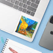 Van Gogh Café Terrace bij nacht Sticker (Laptop met iPhone)