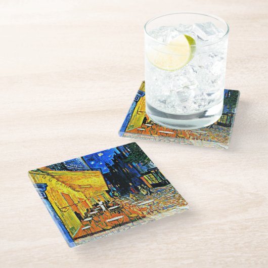 Van Gogh - Cafe Terrace Glazen Onderzetter (Schuin)