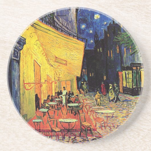 Van Gogh Cafe Terrace 's nachts Zandsteen Onderzetter (Voorkant)