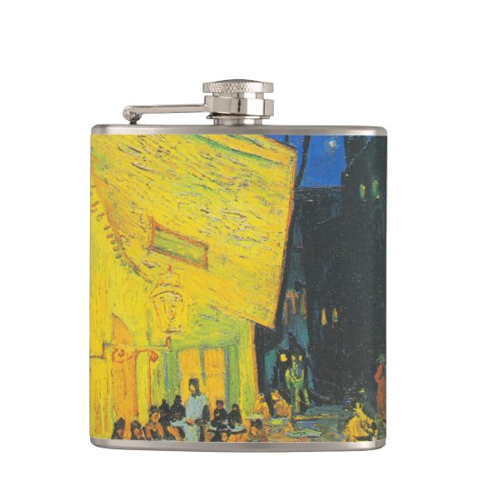 Van Gogh Café Terras Franse Straatscène Heupfles (Voorkant)