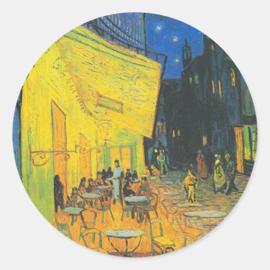 Van Gogh Café Terras Franse Straatscène Ronde Sticker (Voorkant)