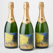 Van Gogh Café Terras Franse Straatscène Sparkling Wijnetiket (Flessen)