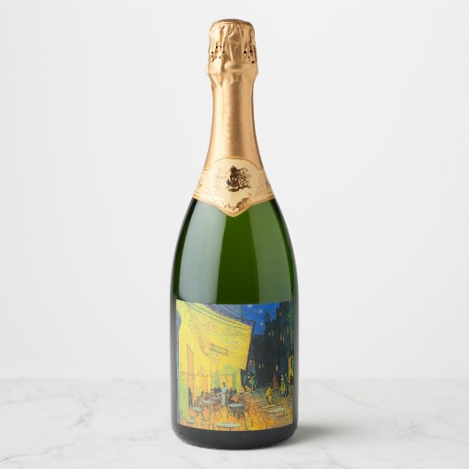 Van Gogh Café Terras Franse Straatscène Sparkling Wijnetiket (Voorkant)