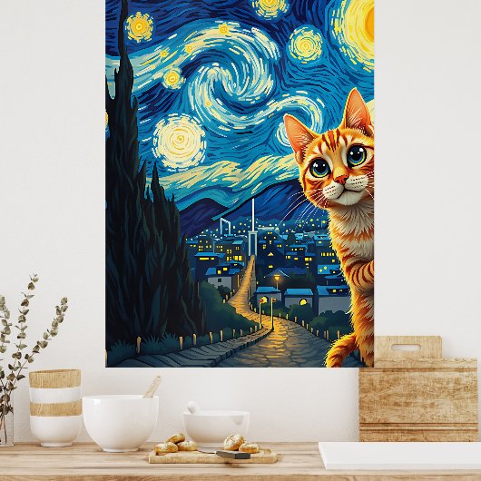 van Gogh Cat Art Poster (Keuken)