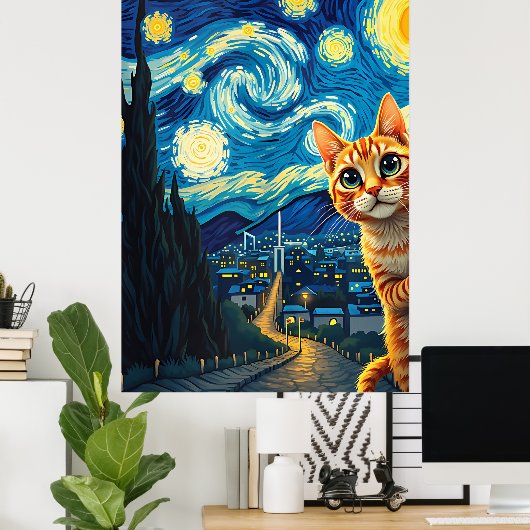 van Gogh Cat Art Poster (Thuiskantoor)