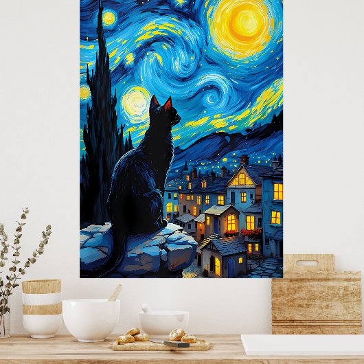 van Gogh Cat Art Poster (Keuken)