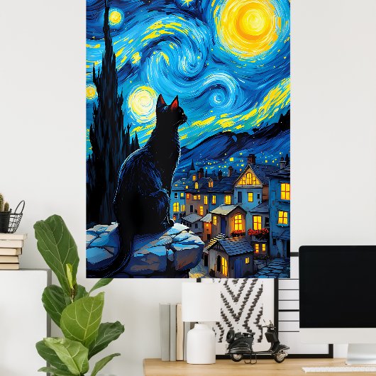 van Gogh Cat Art Poster (Thuiskantoor)