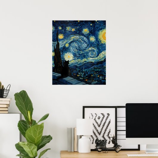van Gogh Cat Art Poster (Thuiskantoor)