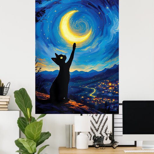 van Gogh Cat Art Poster (Thuiskantoor)