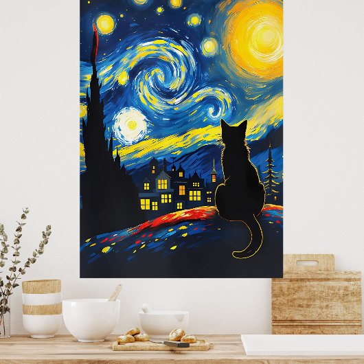 van Gogh Cat Art Poster (Keuken)