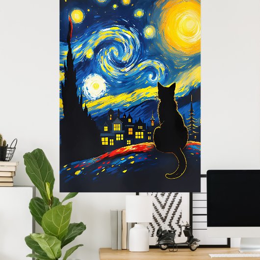 van Gogh Cat Art Poster (Thuiskantoor)