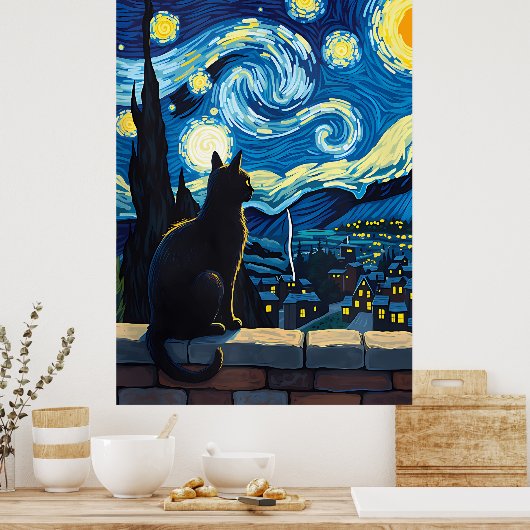 van Gogh Cat Art Poster (Keuken)
