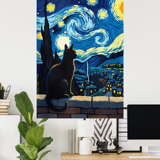 van Gogh Cat Art Poster (Thuiskantoor)