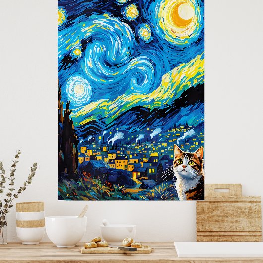 van Gogh Cat Art Poster (Keuken)