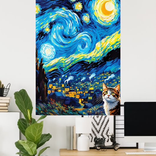 van Gogh Cat Art Poster (Thuiskantoor)