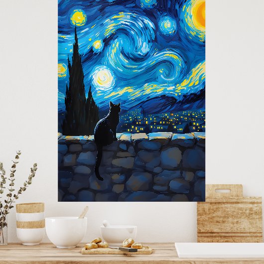 van Gogh Cat Art Poster (Keuken)