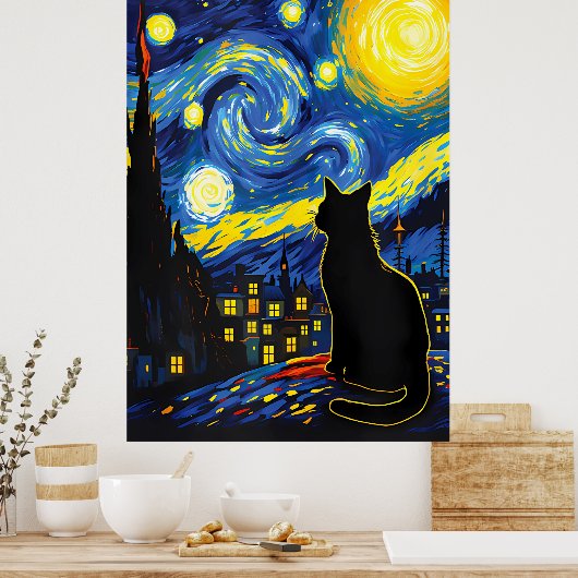 van Gogh Cat Art Poster (Keuken)