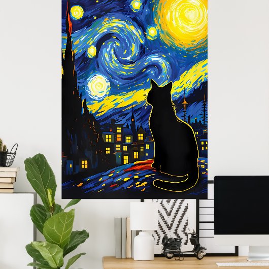 van Gogh Cat Art Poster (Thuiskantoor)