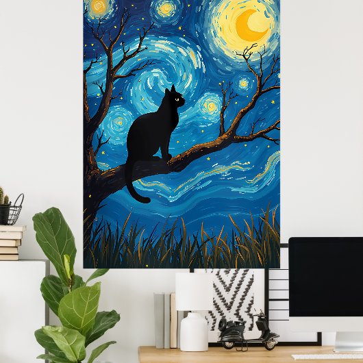 van Gogh Cat Art Poster (Thuiskantoor)