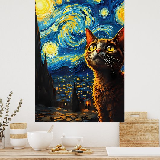 van Gogh Cat Art Poster (Keuken)