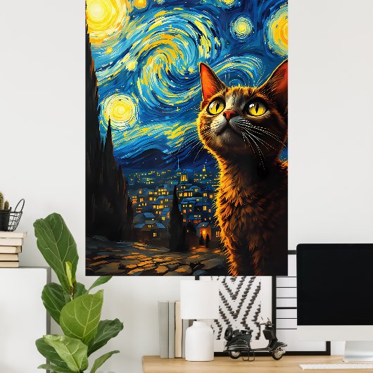 van Gogh Cat Art Poster (Thuiskantoor)