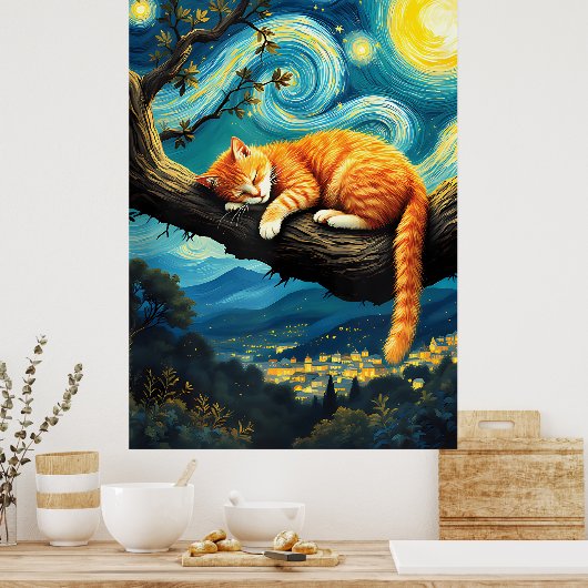 van Gogh Cat Art Poster (Keuken)