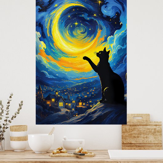 van Gogh Cat Art Poster (Keuken)