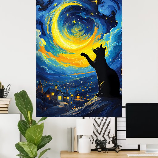 van Gogh Cat Art Poster (Thuiskantoor)