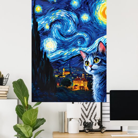 van Gogh Cat Art Poster (Thuiskantoor)