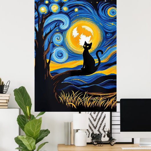 van Gogh Cat Art Poster (Thuiskantoor)