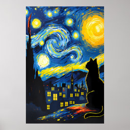 van Gogh Cat Art Poster
