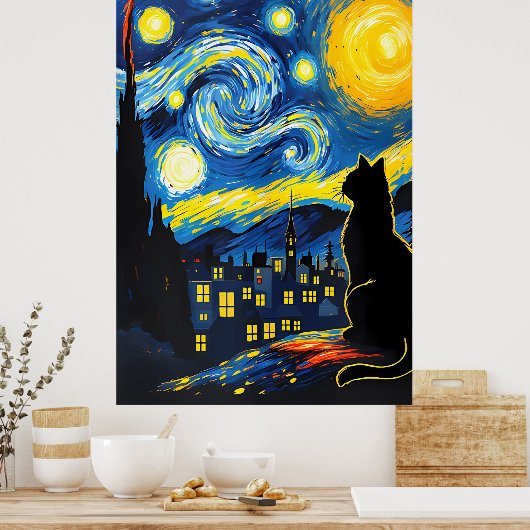 van Gogh Cat Art Poster (Keuken)