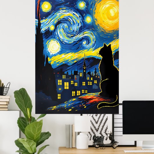 van Gogh Cat Art Poster (Thuiskantoor)