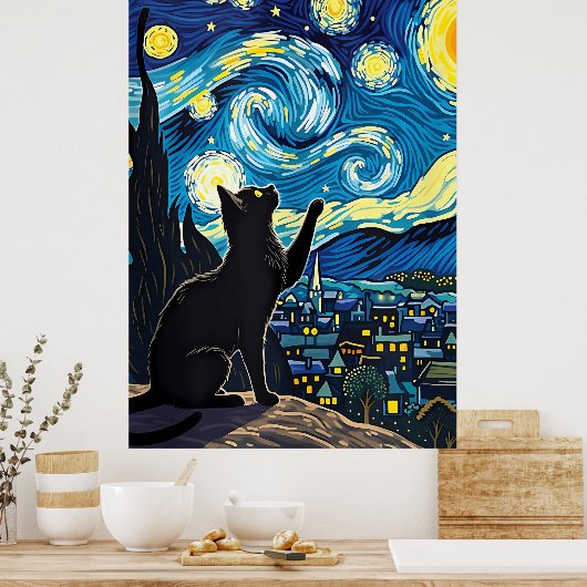 van Gogh Cat Art Poster (Keuken)