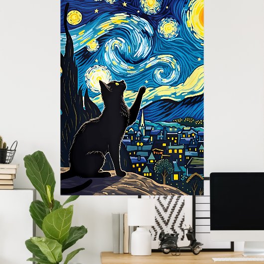 van Gogh Cat Art Poster (Thuiskantoor)