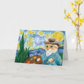 Van Gogh Cat, de parodie van de Sterrennacht Kaart (Gele Bloem)