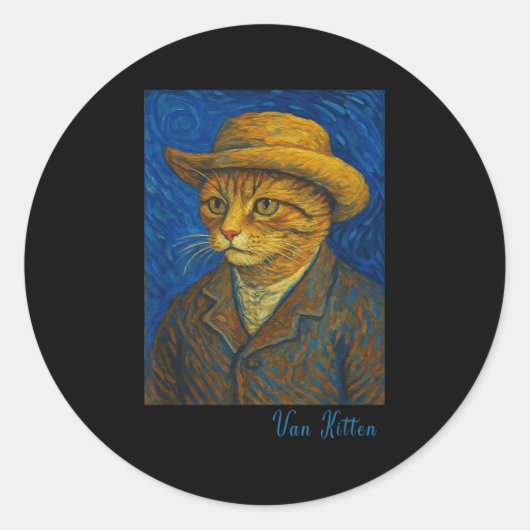 Van Gogh Cat Kitten Lover Self Rtrait Artist Style Ronde Sticker (Voorkant)