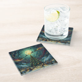 Van Gogh Christmas Glass Coaster Winter Village Glazen Onderzetter