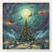 Van Gogh Christmas Glass Coaster Winter Village Glazen Onderzetter (Voorkant)