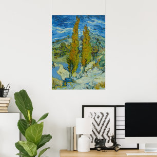 Van Gogh Cipressen - Draaiende Blauwe Lucht Kunst Poster