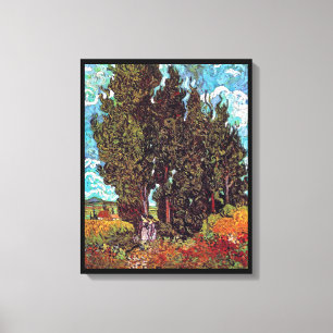 Van Gogh - Cipressen met twee vrouwfiguren Canvas Afdruk