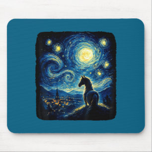 Van Gogh Cowgirl Paard Sterren Nacht Grappig Paard Muismat